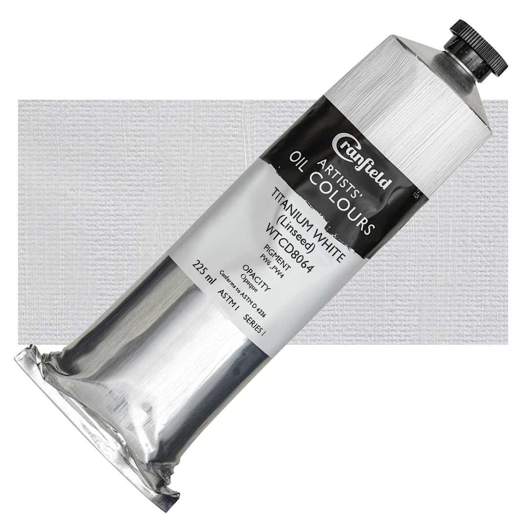 Open in modal - Cranfield Artists' Oil Paint - Titanium White (Linseed), 225 ml, Tube and swatch
