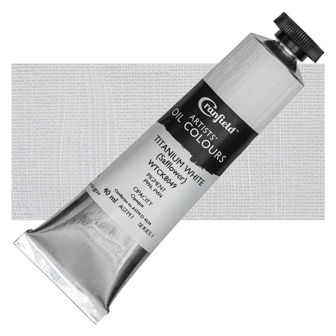 Open in modal - Cranfield Artists' Oil Paint - Titanium White (Safflower), 40 ml, Tube and swatch