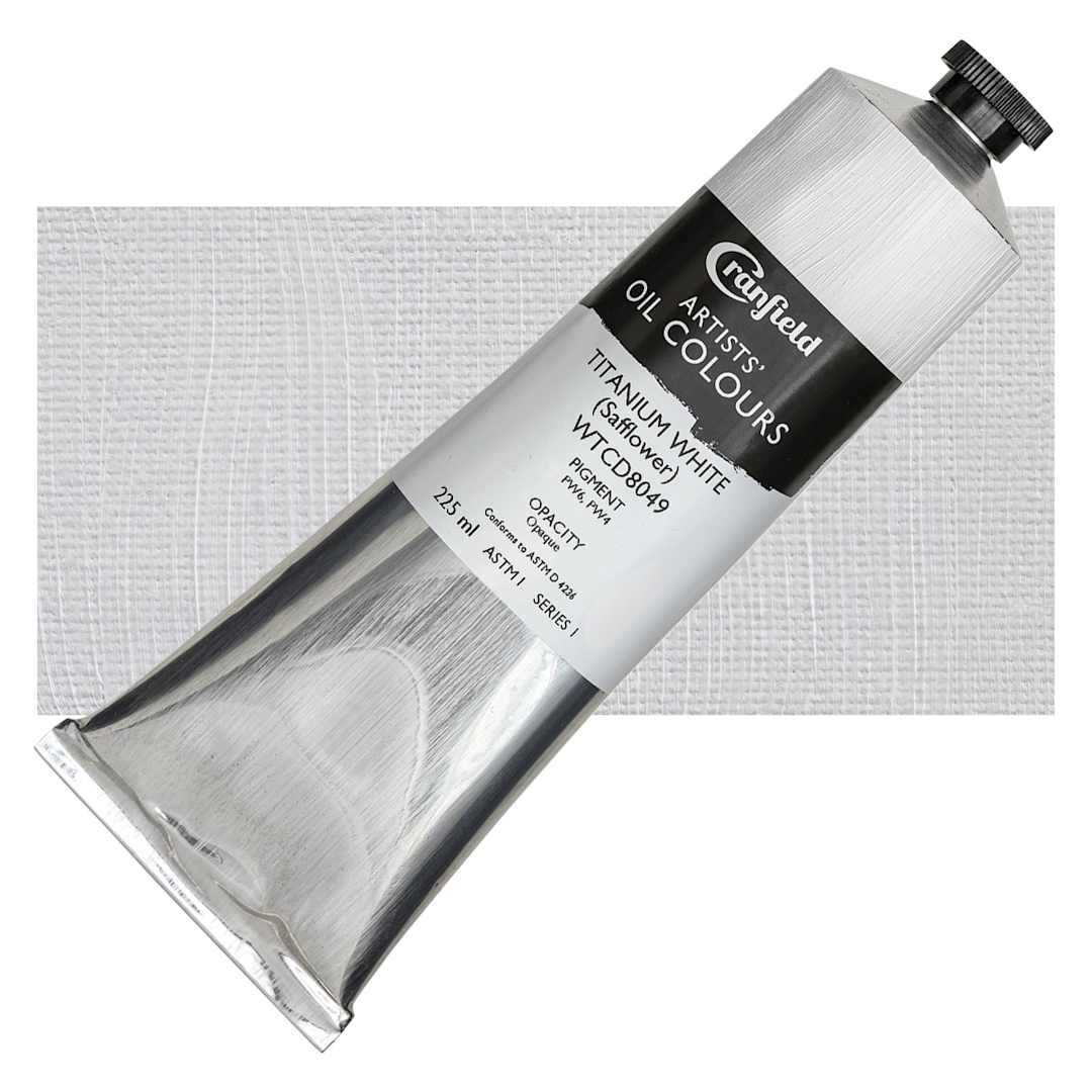 Open in modal - Cranfield Artists' Oil Paint - Titanium White (Safflower), 225 ml, Tube and swatch