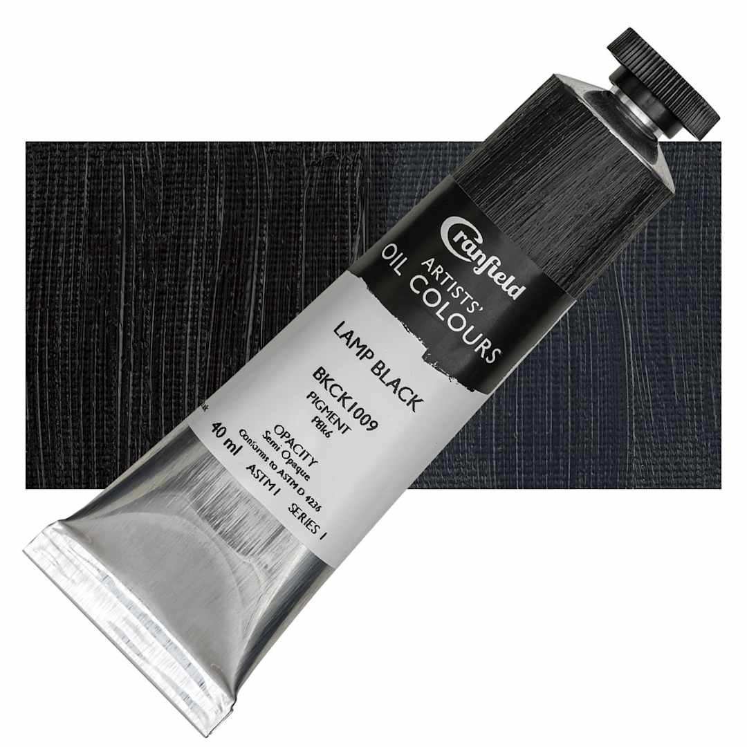 Open in modal - Cranfield Artists' Oil Paint - Lamp Black, 40 ml, Tube and swatch