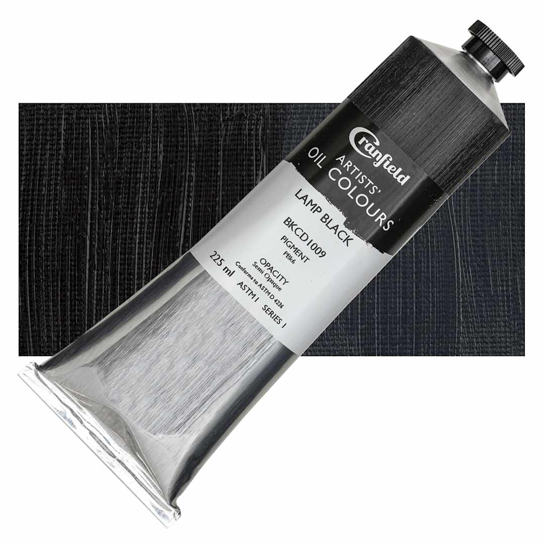 Open in modal - Cranfield Artists' Oil Paint - Lamp Black, 225 ml, Tube and swatch
