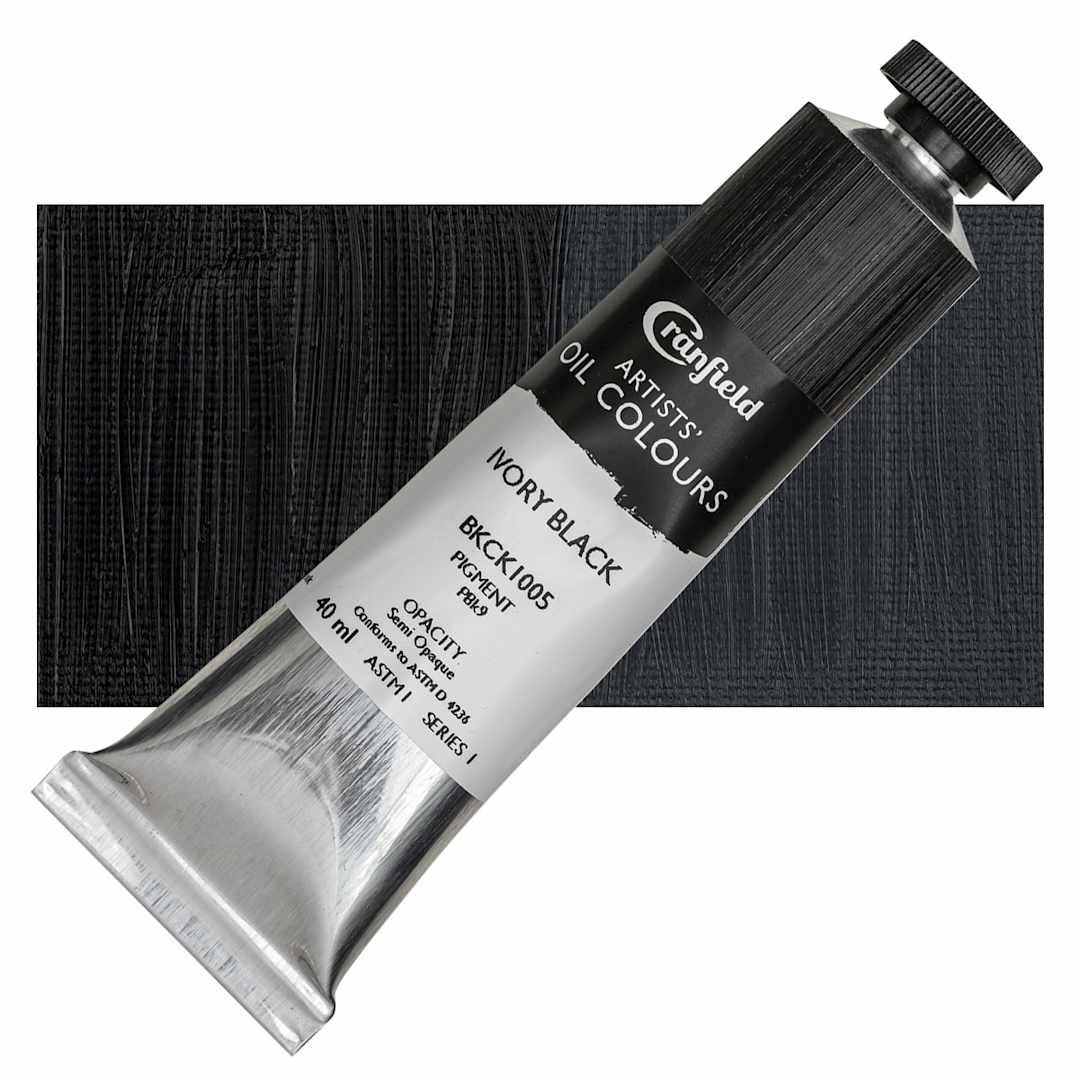 Open in modal - Cranfield Artists' Oil Paint - Ivory Black, 40 ml, Tube and swatch