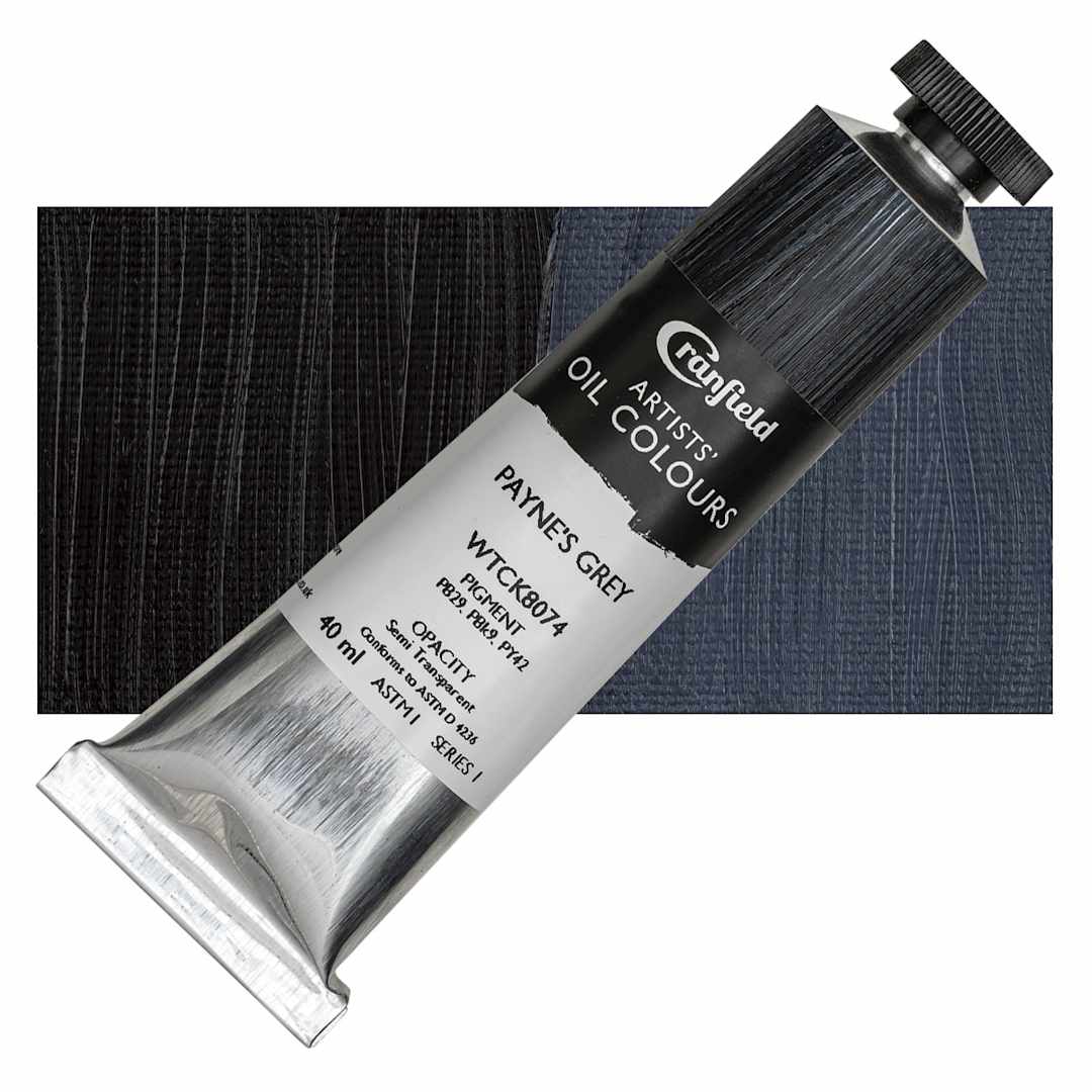 Open in modal - Cranfield Artists' Oil Paint - Payne's Grey, 40 ml, Tube and swatch