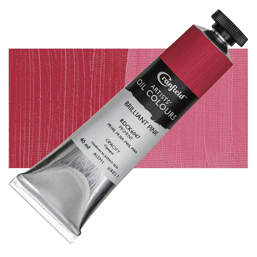 Open in modal - Cranfield Artists' Oil Paint - Brilliant Pink, 40 ml, Tube and swatch