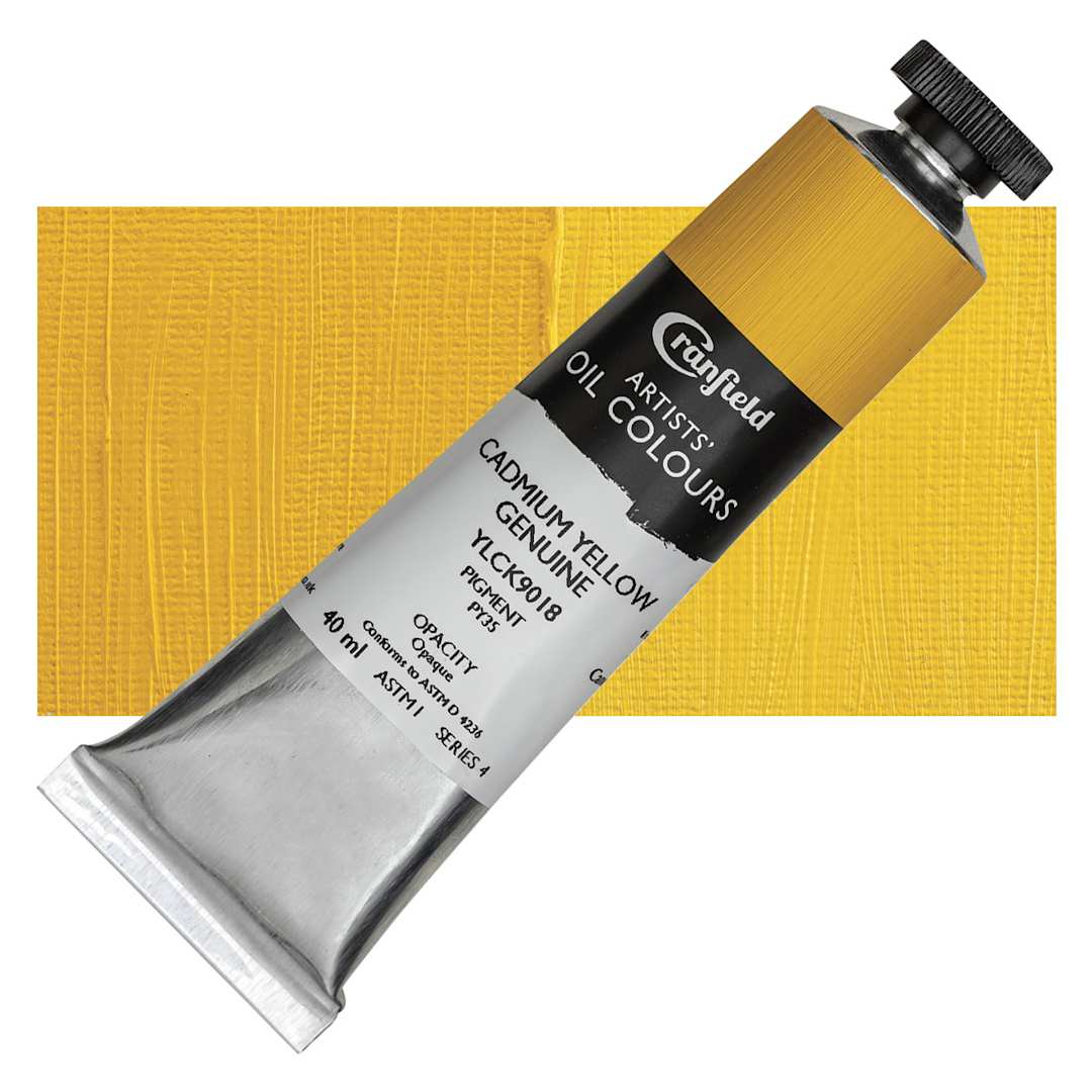 Open in modal - Cranfield Artists' Oil Paint - Cadmium Yellow Genuine, 40 ml, Tube and swatch
