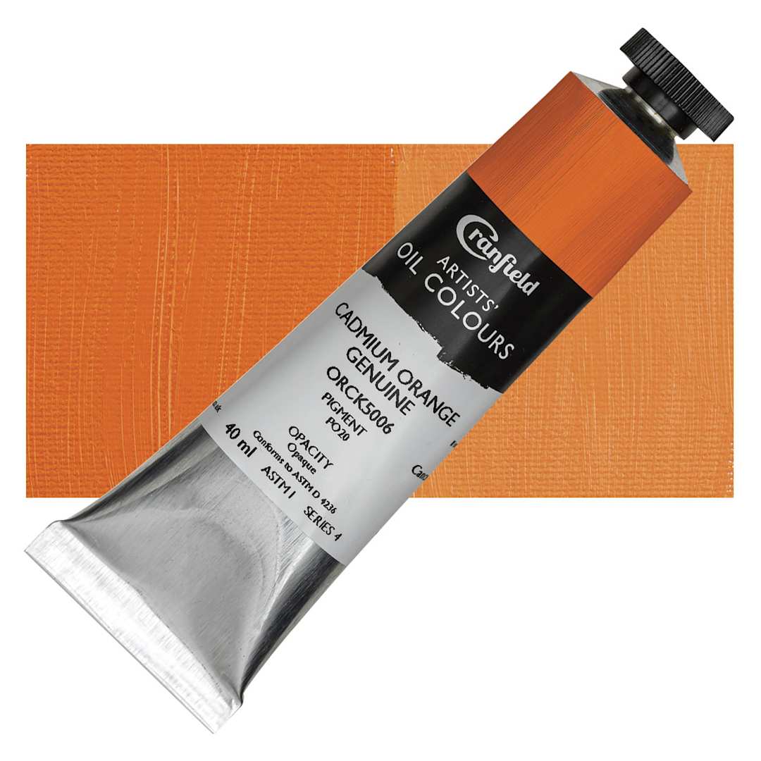 Open in modal - Cranfield Artists' Oil Paint - Cadmium Orange Genuine, 40 ml, Tube and swatch