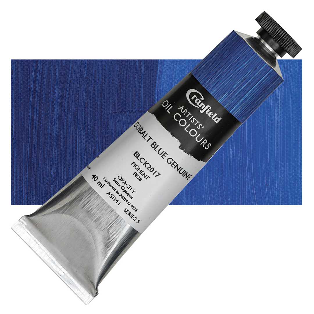 Open in modal - Cranfield Artists' Oil Paint - Cobalt Blue Genuine, 40 ml, Tube and swatch