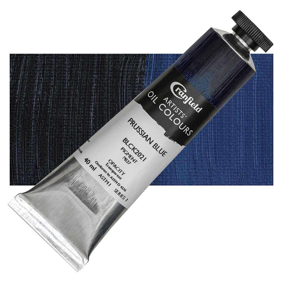 Open in modal - Cranfield Artists' Oil Paint - Prussian Blue, 40 ml, Tube and swatch
