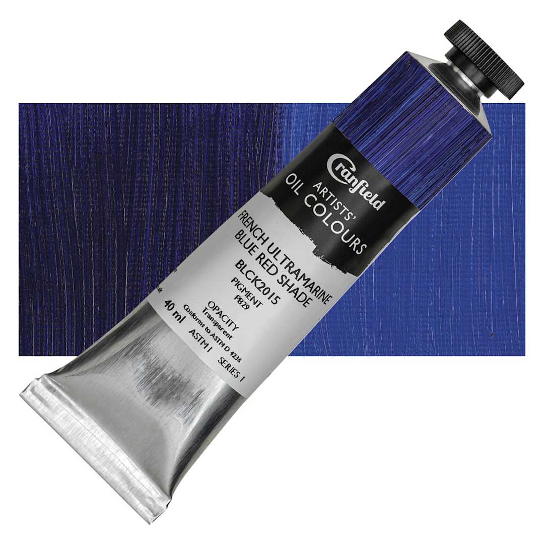 Open in modal - Cranfield Artists' Oil Paint - French Ultramarine Blue Red Shade, 40 ml, Tube and swatch
