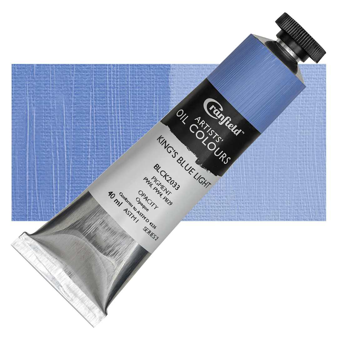 Open in modal - Cranfield Artists' Oil Paint - King's Blue Light, 40 ml, Tube and swatch