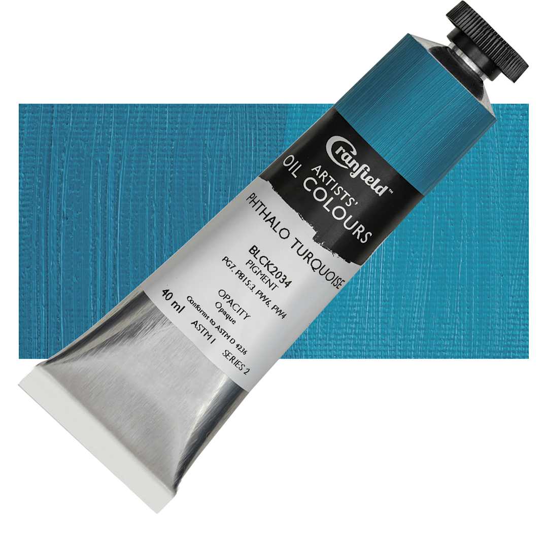 Open in modal - Cranfield Artists' Oil Paint - Phthalo Turquoise, 40 ml, Tube and swatch