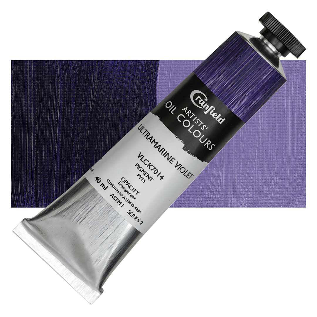 Open in modal - Cranfield Artists' Oil Paint - Ultramarine Violet, 40 ml, Tube and swatch