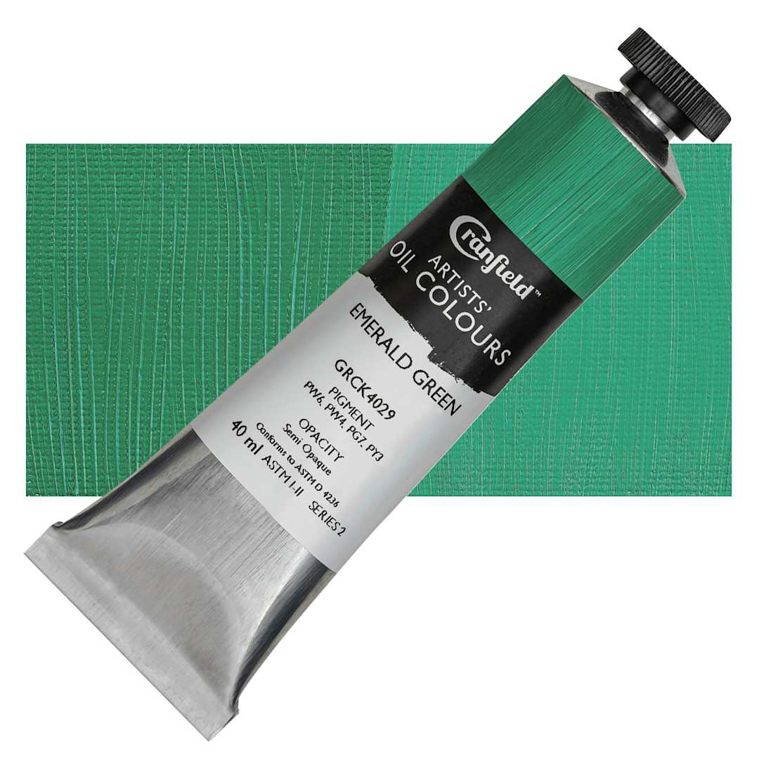 Open in modal - Cranfield Artists' Oil Paint - Emerald Green, 40 ml, Tube and swatch