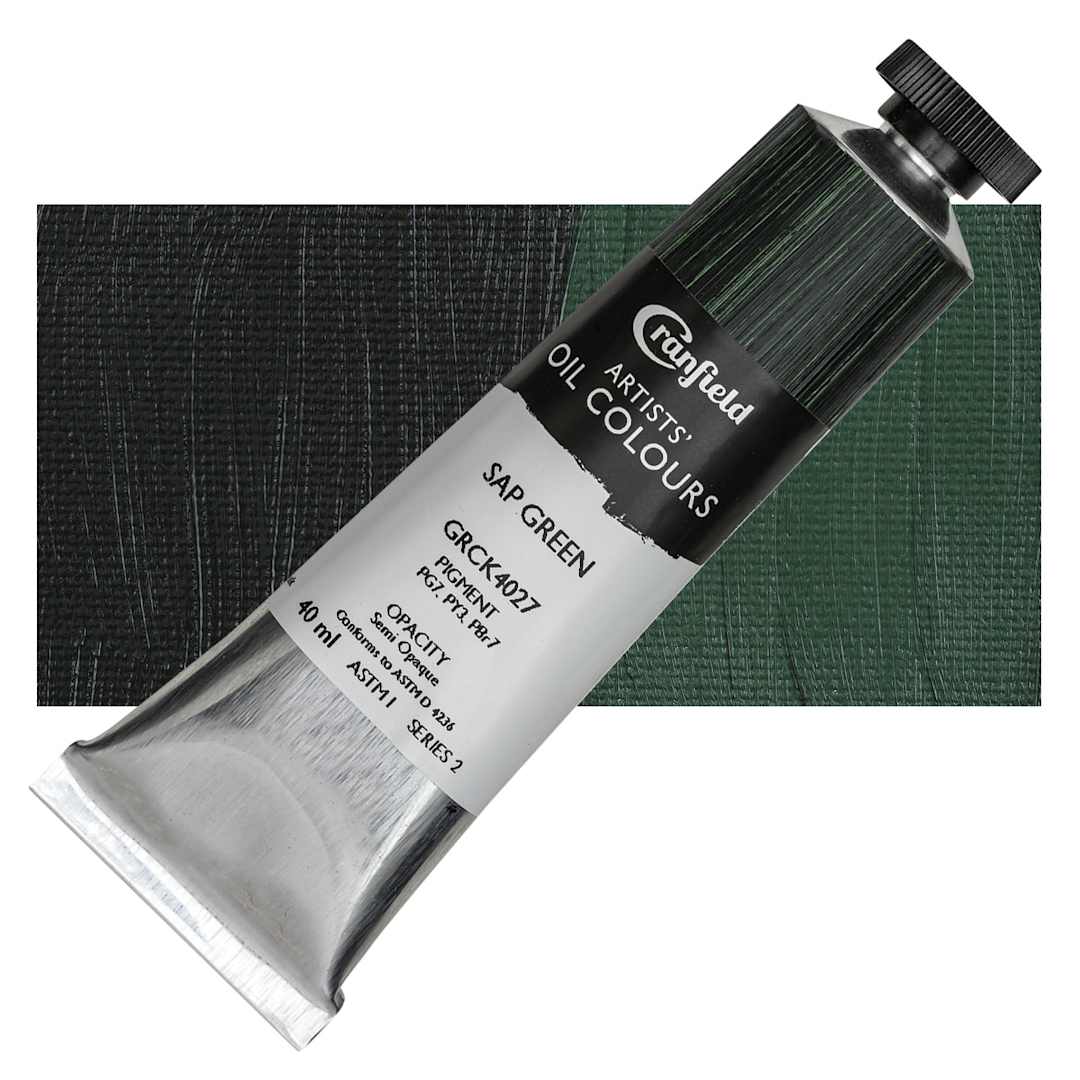 Open in modal - Cranfield Artists' Oil Paint - Sap Green, 40 ml, Tube and swatch