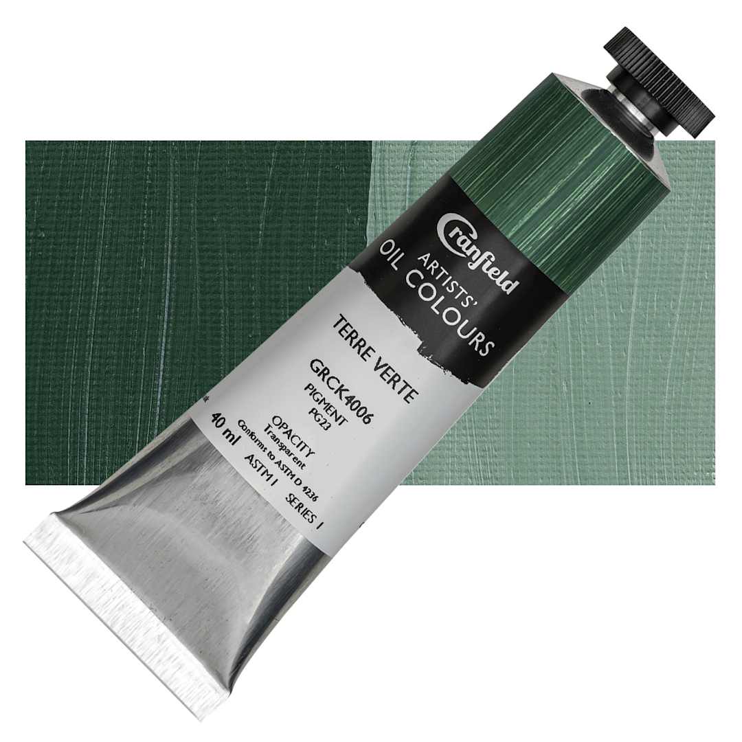 Open in modal - Cranfield Artists' Oil Paint - Terre Verte, 40 ml, Tube and swatch