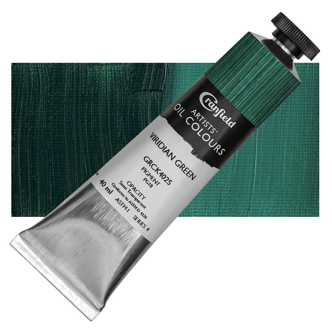 Open in modal - Cranfield Artists' Oil Paint - Viridian Green, 40 ml, Tube and swatch