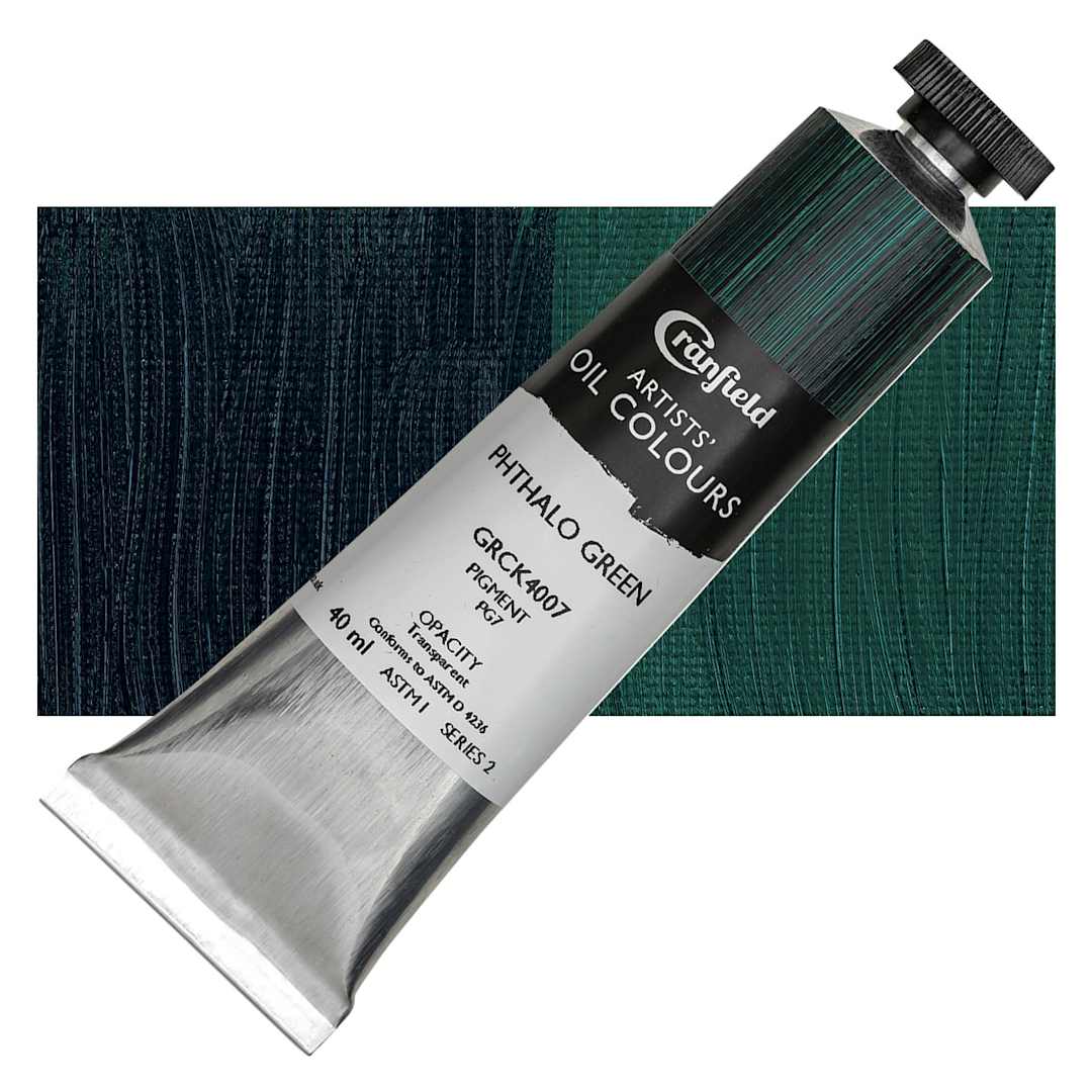Open in modal - Cranfield Artists' Oil Paint - Phthalo Green, 40 ml, Tube and swatch