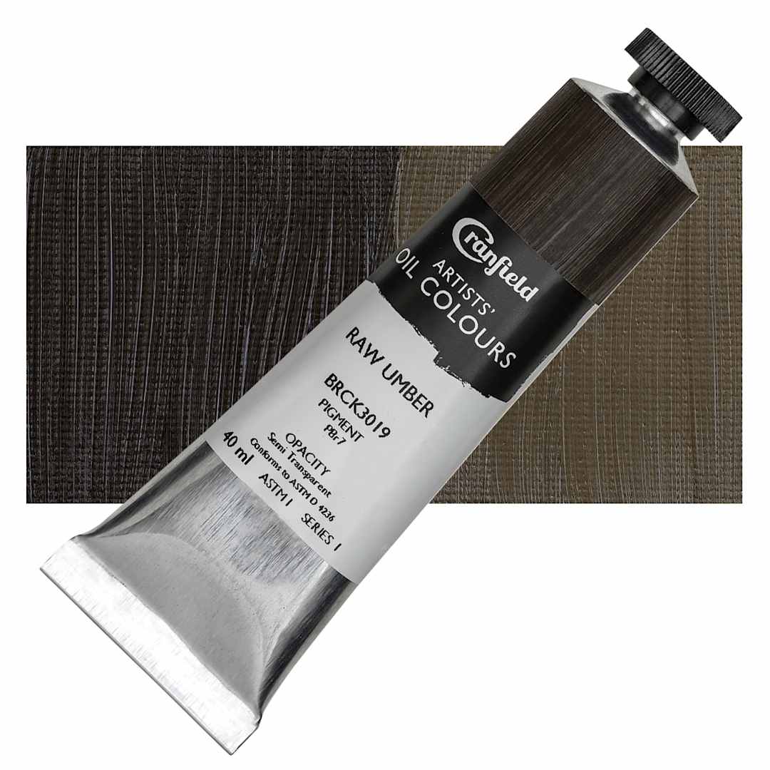 Open in modal - Cranfield Artists' Oil Paint - Raw Umber, 40 ml, Tube and swatch
