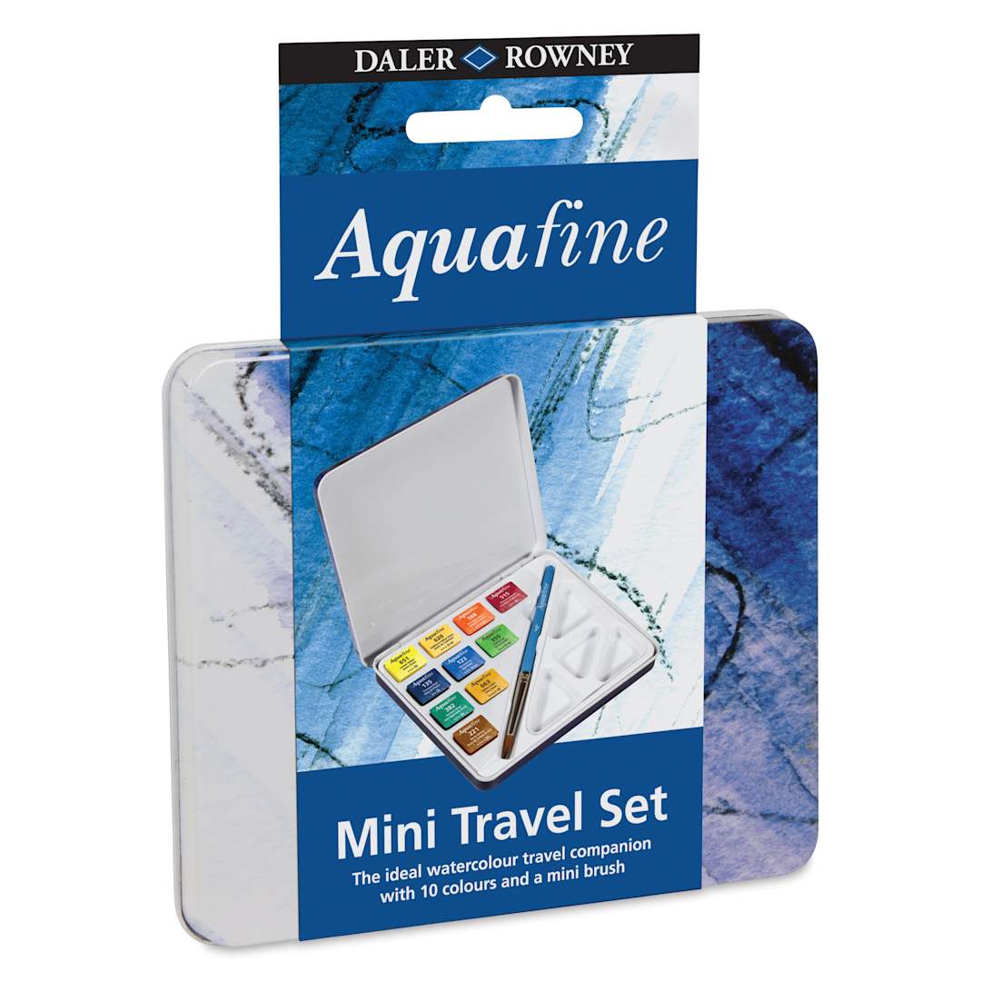 Open in modal - Daler-Rowney Aquafine Watercolors - Set of 10 Mini Travel, Assorted Colors, Half Pan