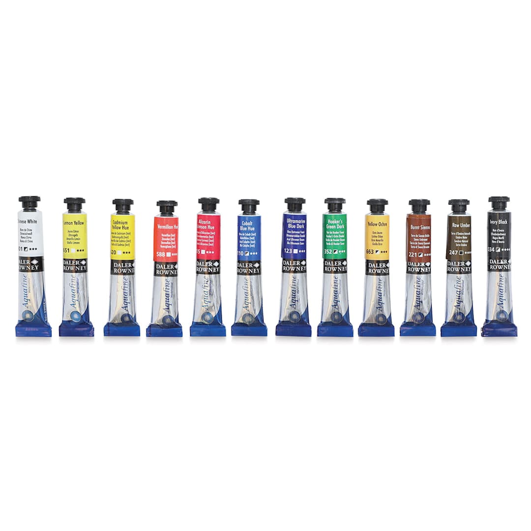 Open in modal - Daler-Rowney Aquafine Watercolors - Introduction Set of 12, 8 ml, Tubes