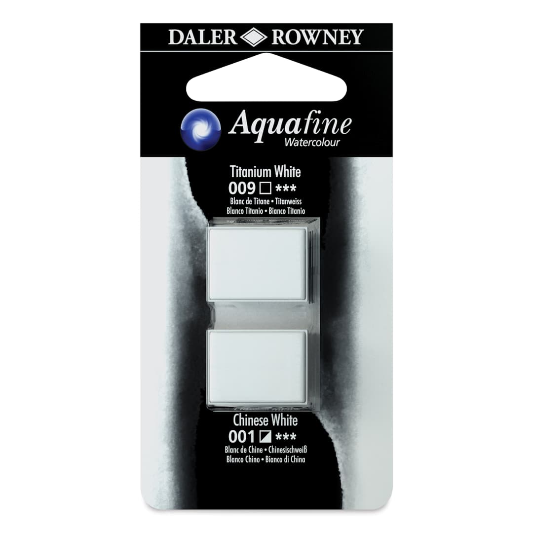 Open in modal - Daler-Rowney Aquafine Watercolors - Set of 2, Titanium White and Chinese White, Half Pan