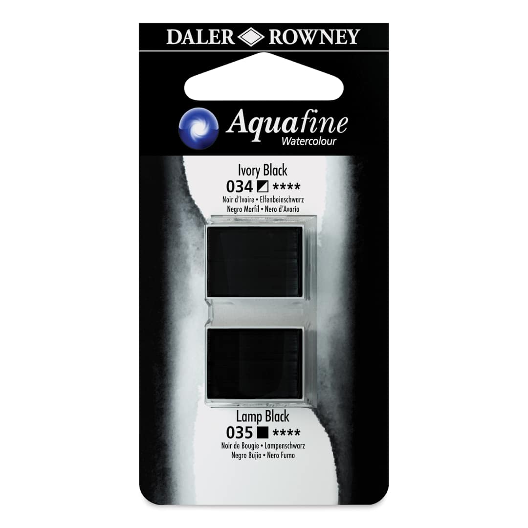 Open in modal - Daler-Rowney Aquafine Watercolors - Set of 2, Ivory Black and Lamp Black, Half Pan