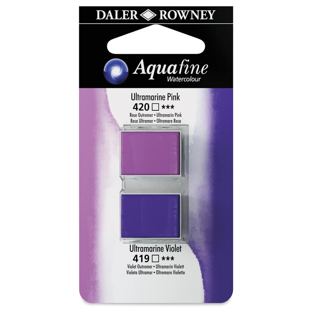 Open in modal - Daler-Rowney Aquafine Watercolors - Set of 2, Ultramarine Pink and Ultramarine Violet, Half Pan