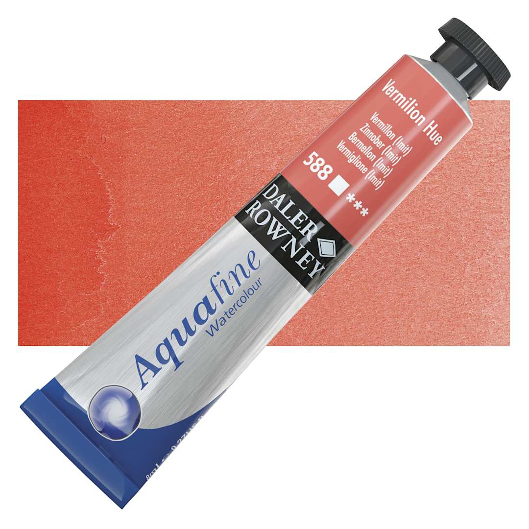 Open in modal - Daler-Rowney Aquafine Watercolor - Vermilion Hue, 8 ml, Tube and swatch