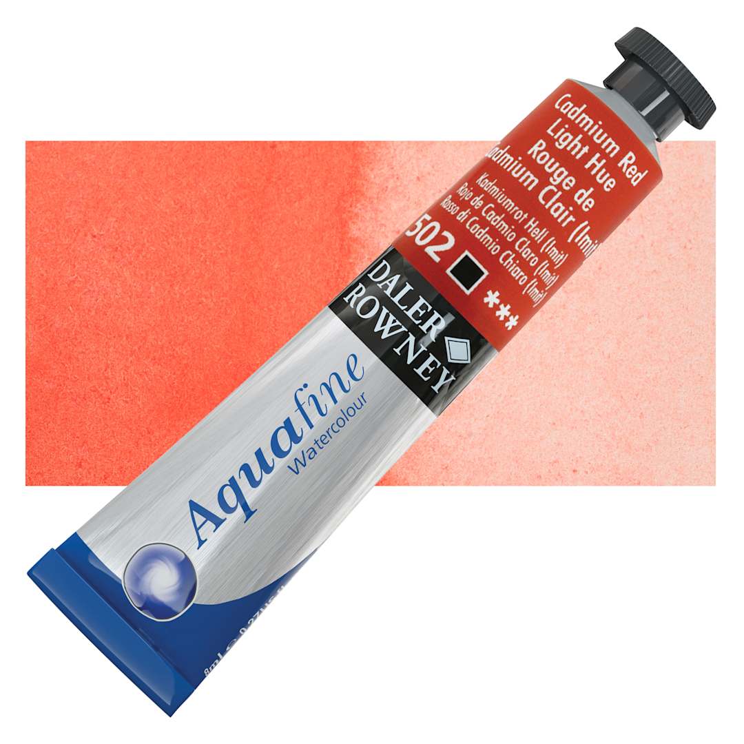 Open in modal - Daler-Rowney Aquafine Watercolor - Cadmium Red Light, 8 ml Tube and swatch
