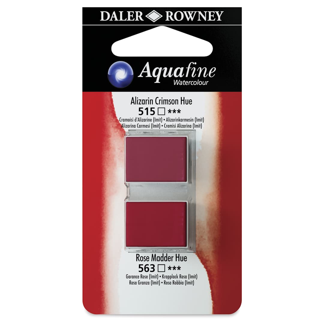 Open in modal - Daler-Rowney Aquafine Watercolors - Set of 2, Alizarin Crimson Hue and Rose Madder Hue, Half Pan