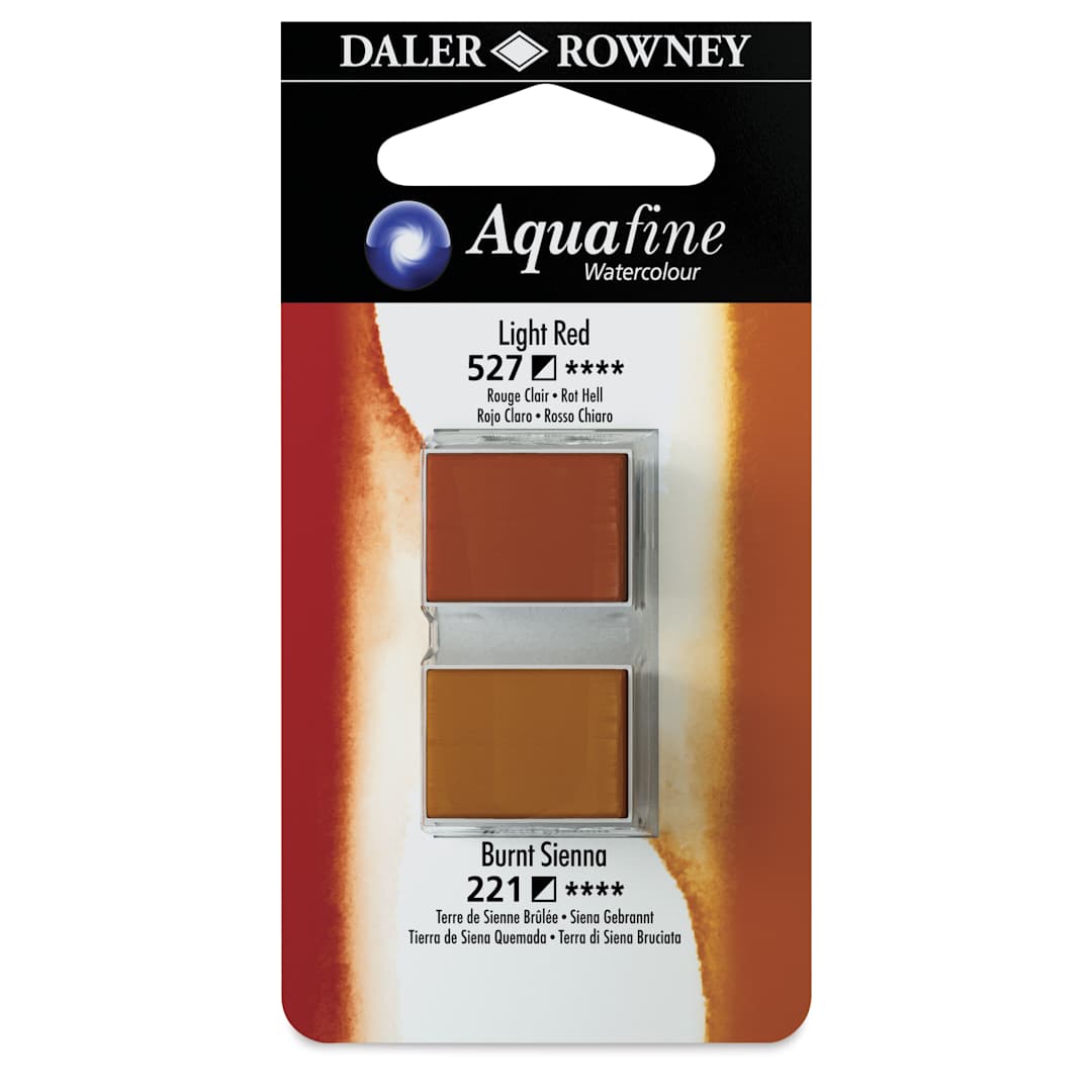 Open in modal - Daler-Rowney Aquafine Watercolors - Set of 2, Light Red and Burnt Sienna, Half Pan