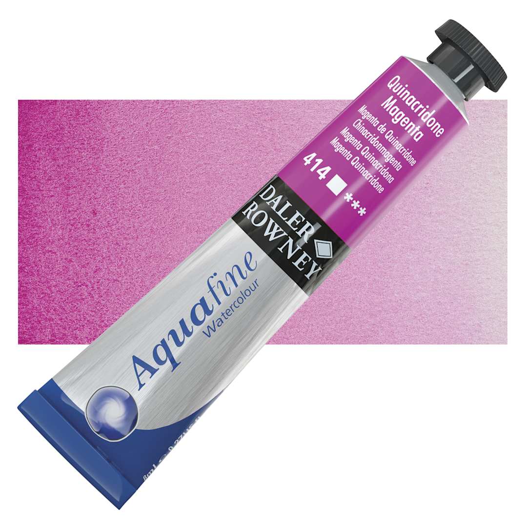 Open in modal - Daler-Rowney Aquafine Watercolor - Quinacridone Magenta, 8 ml, Tube and swatch