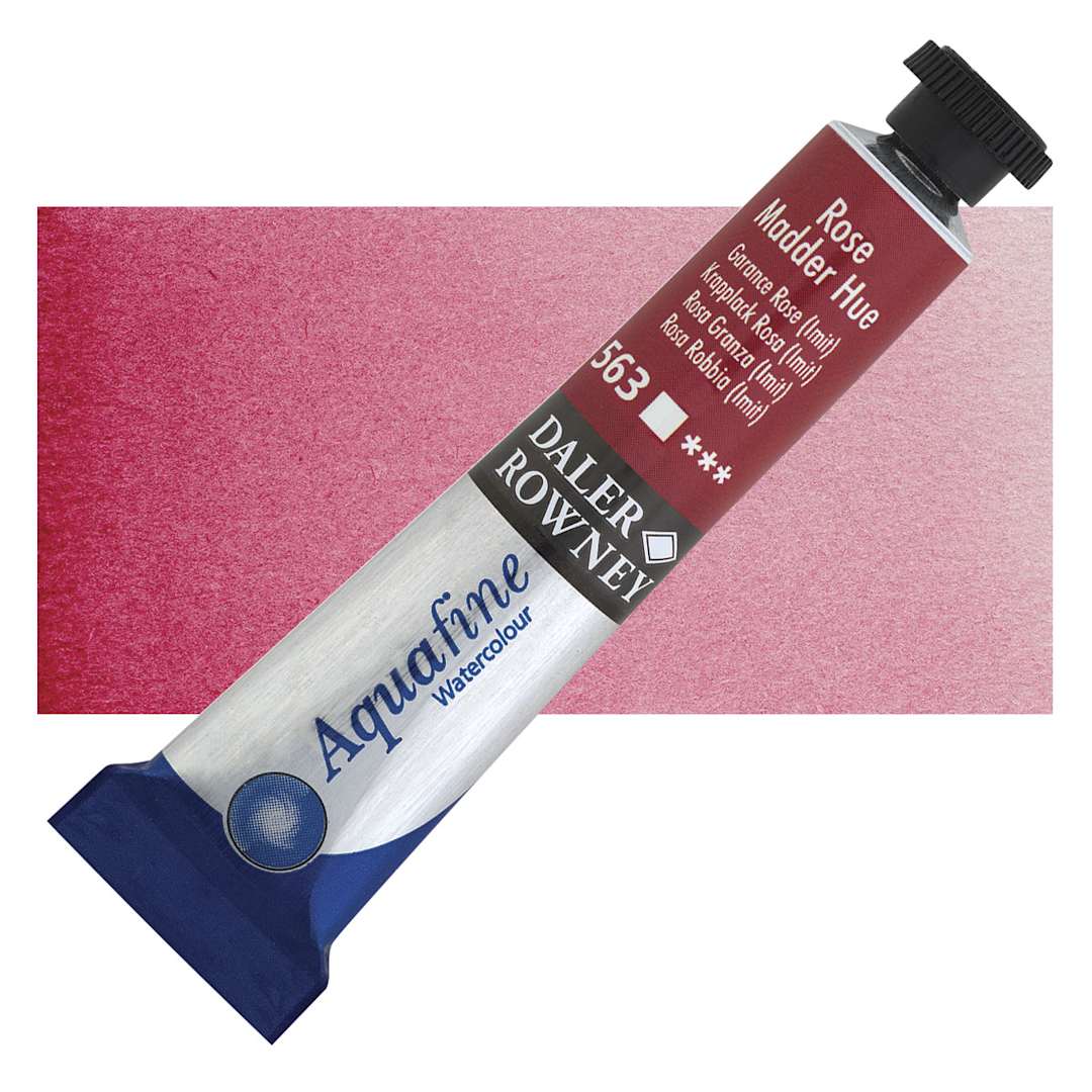 Open in modal - Daler-Rowney Aquafine Watercolor - Rose Madder Hue, 8 ml, Tube and swatch