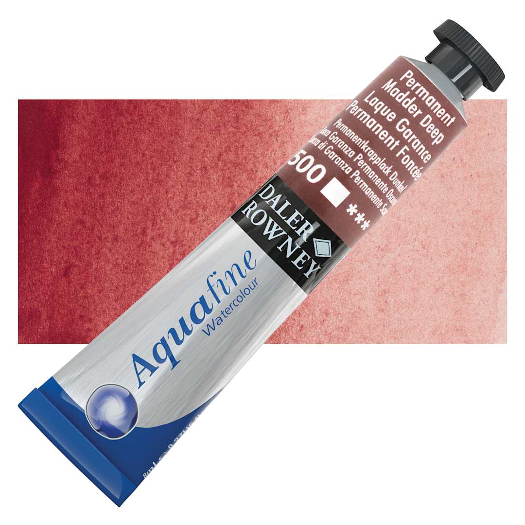 Open in modal - Daler-Rowney Aquafine Watercolor - Permanent Madder Deep, 8 ml Tube and swatch