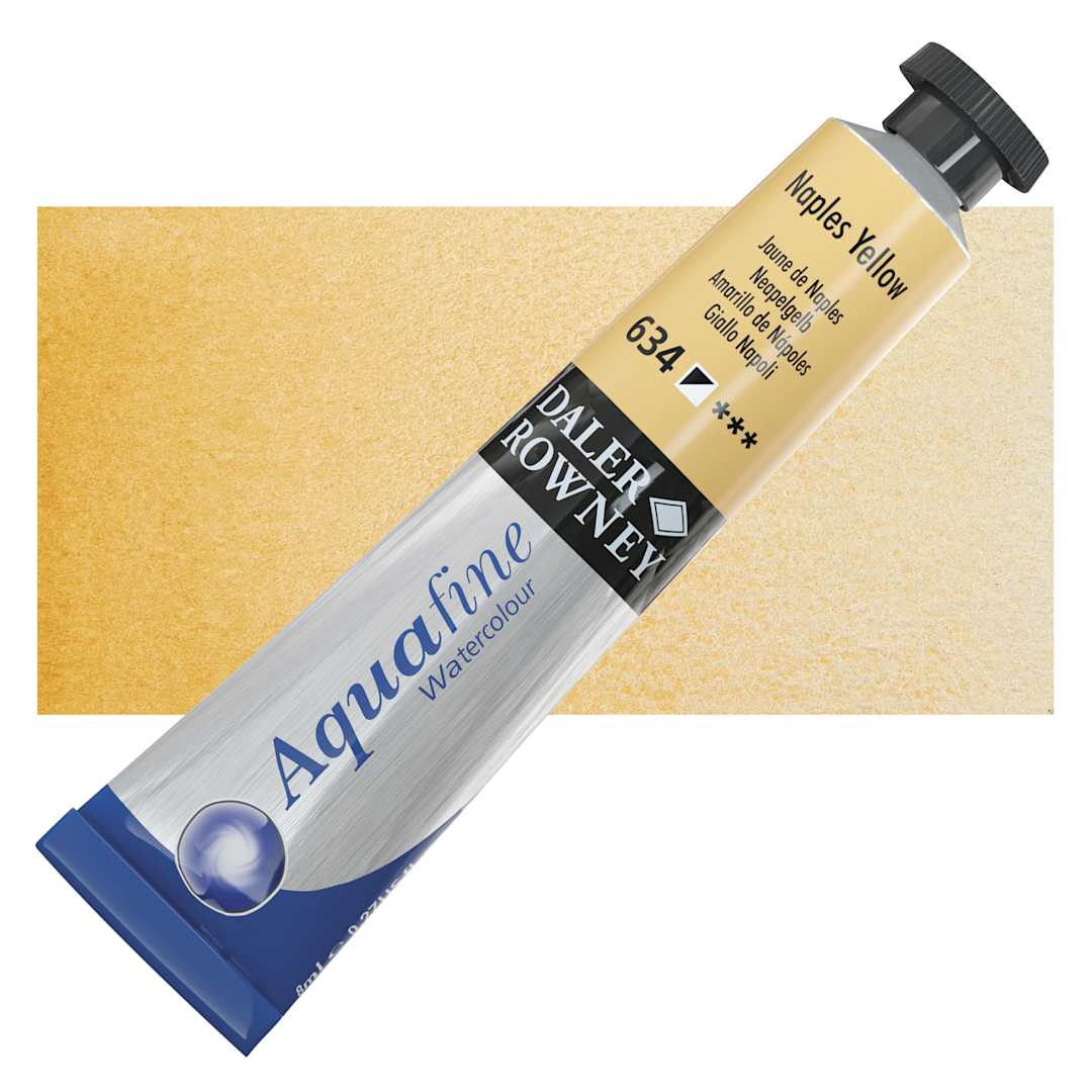Open in modal - Daler-Rowney Aquafine Watercolor - Naples Yellow, 8 ml, Tube and swatch