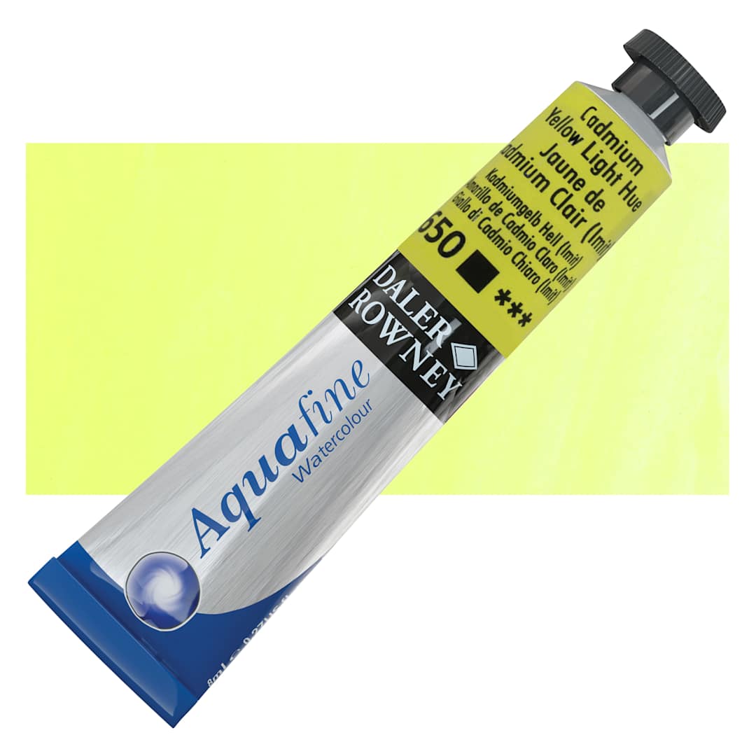 Open in modal - Daler-Rowney Aquafine Watercolor - Cadmium Yellow Light Hue, 8 ml Tube and swatch