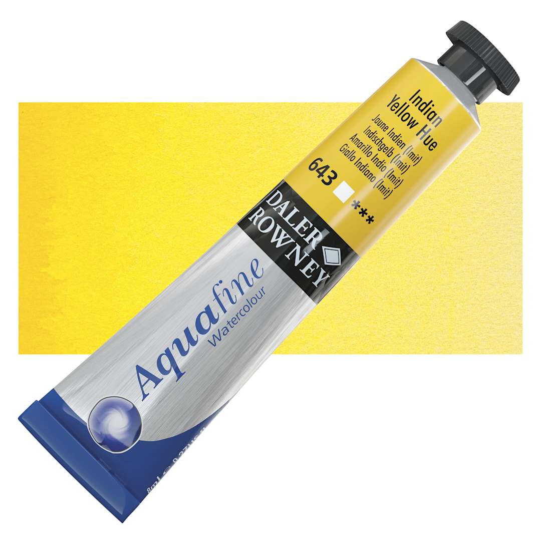 Open in modal - Daler-Rowney Aquafine Watercolor - Indian Yellow Hue, 8 ml Tube and swatch