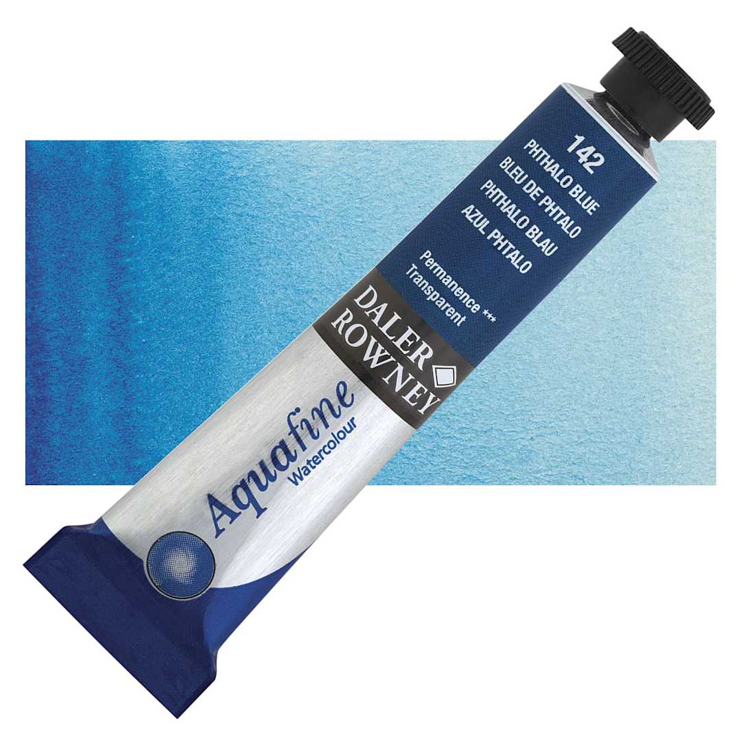 Open in modal - Daler-Rowney Aquafine Watercolor - Phthalo Blue, 8 ml, Tube and swatch
