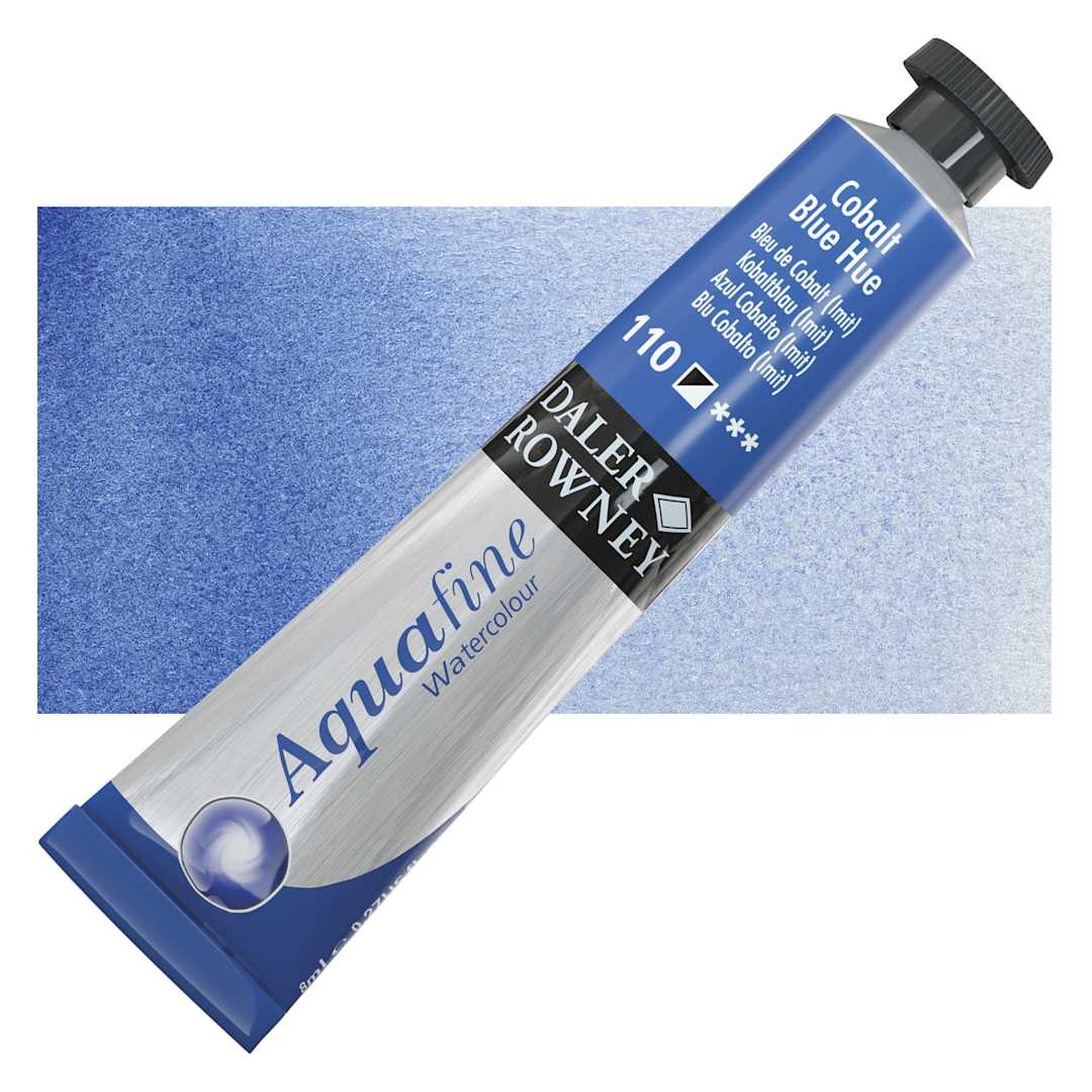 Open in modal - Daler-Rowney Aquafine Watercolor - Cobalt Blue Hue, 8 ml Tube and swatch