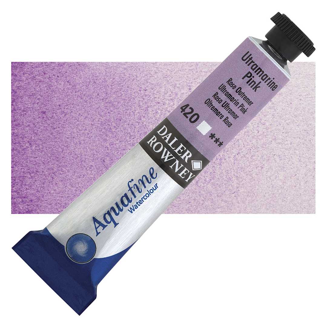 Open in modal - Daler-Rowney Aquafine Watercolor - Ultramarine Pink, 8 ml, Tube and swatch
