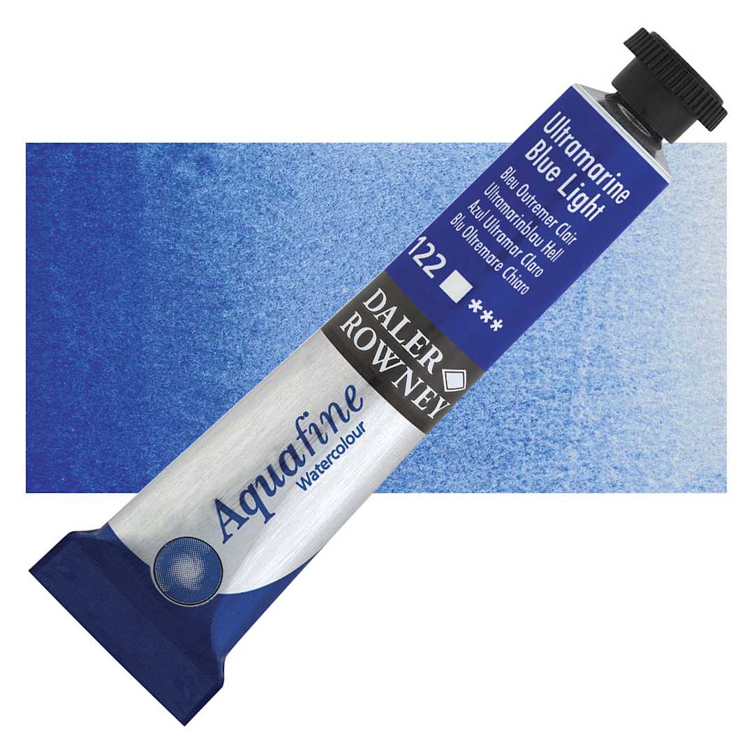 Open in modal - Daler-Rowney Aquafine Watercolor - Ultramarine Blue Light, 8 ml, Tube and swatch
