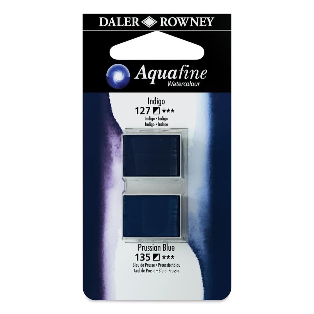 Open in modal - Daler-Rowney Aquafine Watercolors - Set of 2, Indigo and Prussian Blue, Half Pan