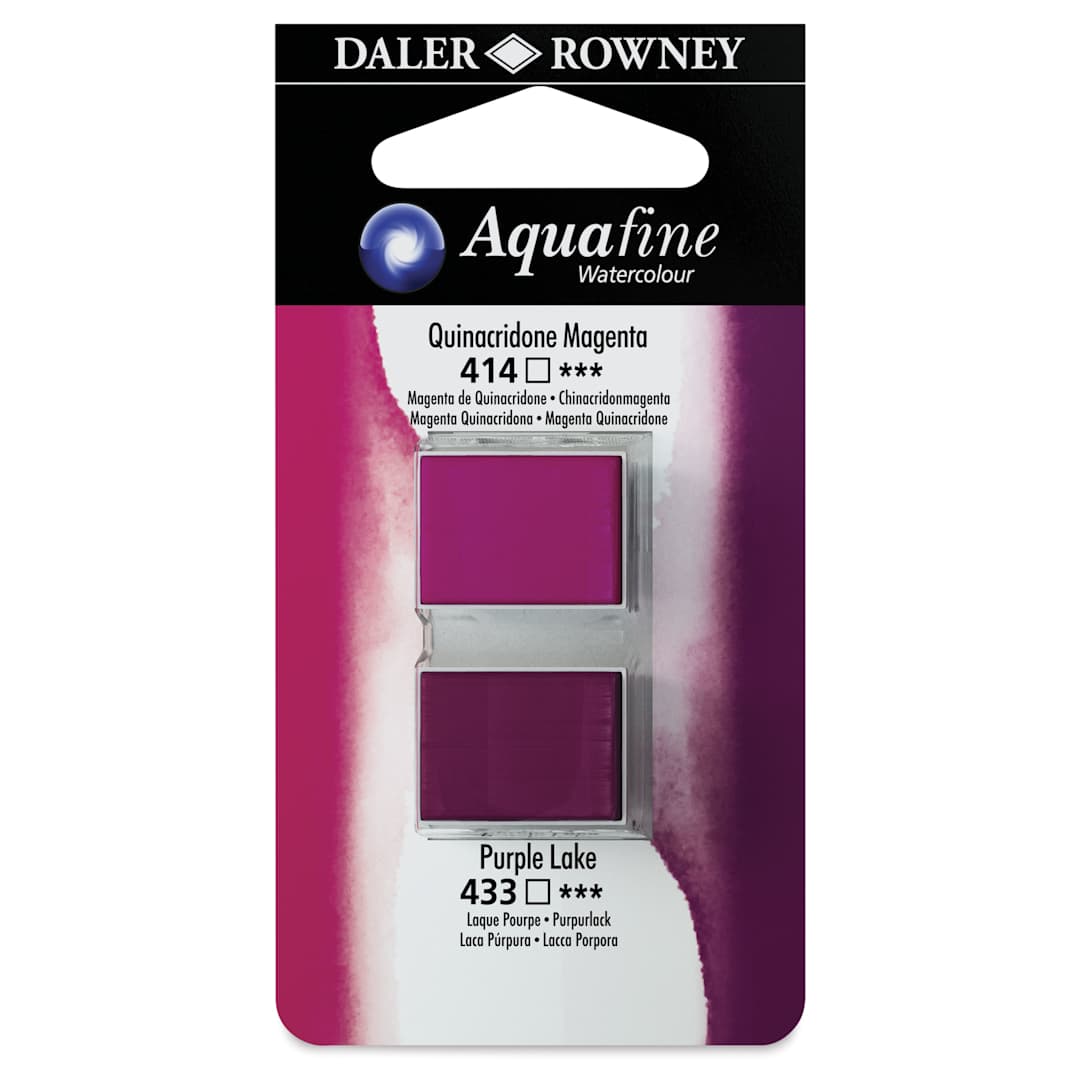 Open in modal - Daler-Rowney Aquafine Watercolors - Set of 2, Quinacridone Magenta and Purple Lake, Half Pan
