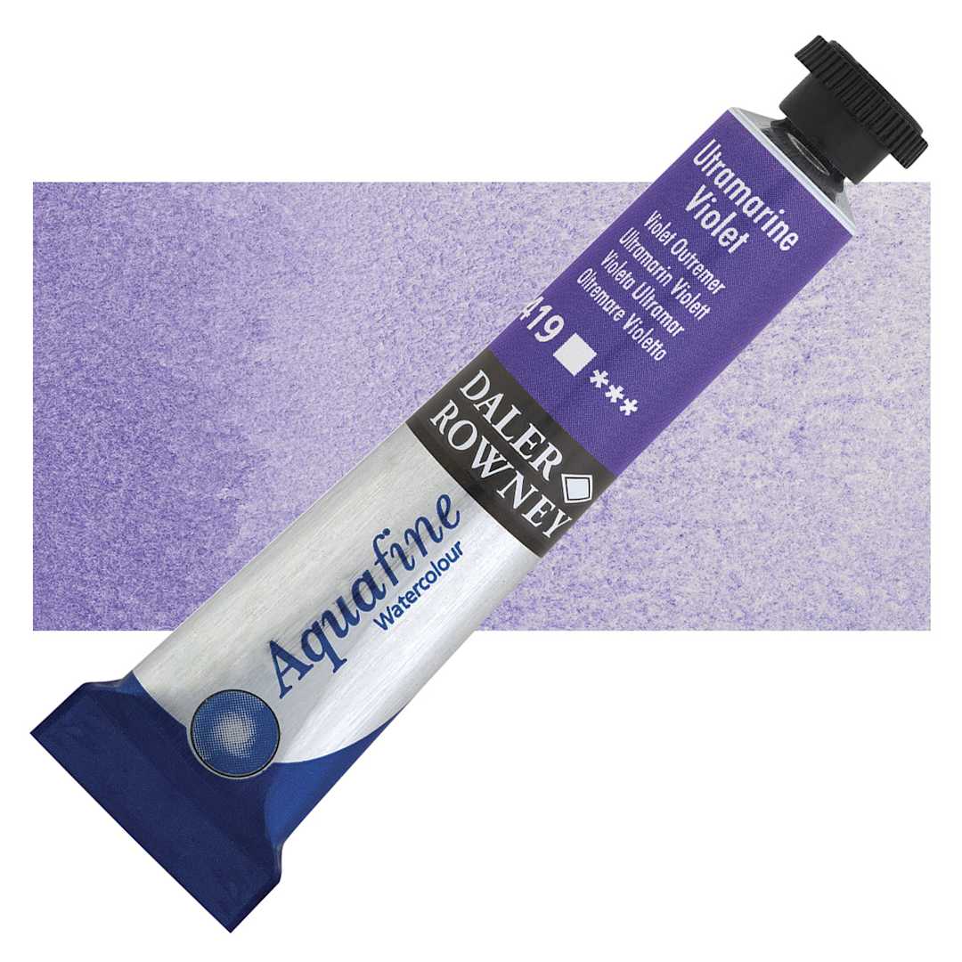 Open in modal - Daler-Rowney Aquafine Watercolor - Ultramarine Violet, 8 ml, Tube and swatch