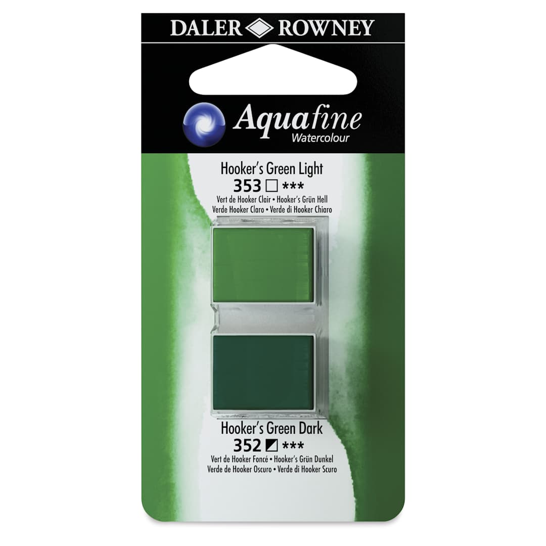 Open in modal - Daler-Rowney Aquafine Watercolors - Set of 2,  Hooker's Green Light and Hooker's Green Dark, Half Pan