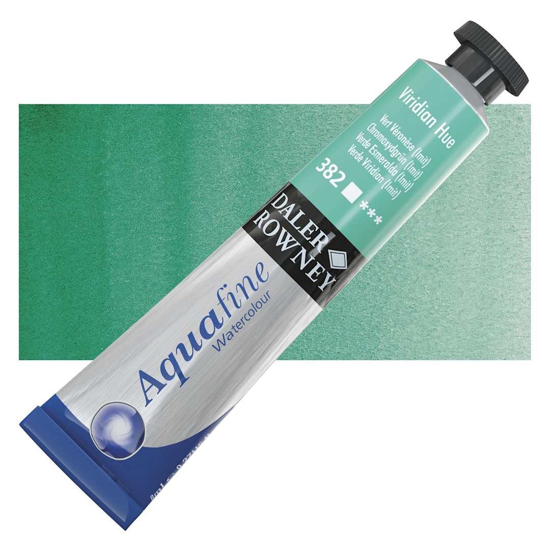 Open in modal - Daler-Rowney Aquafine Watercolor - Viridian Hue, 8 ml, Tube and swatch