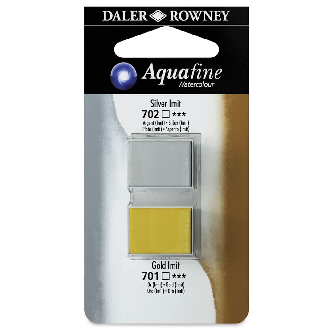 Open in modal - Daler-Rowney Aquafine Watercolors - Set of 2, Silver and Gold, Half Pan