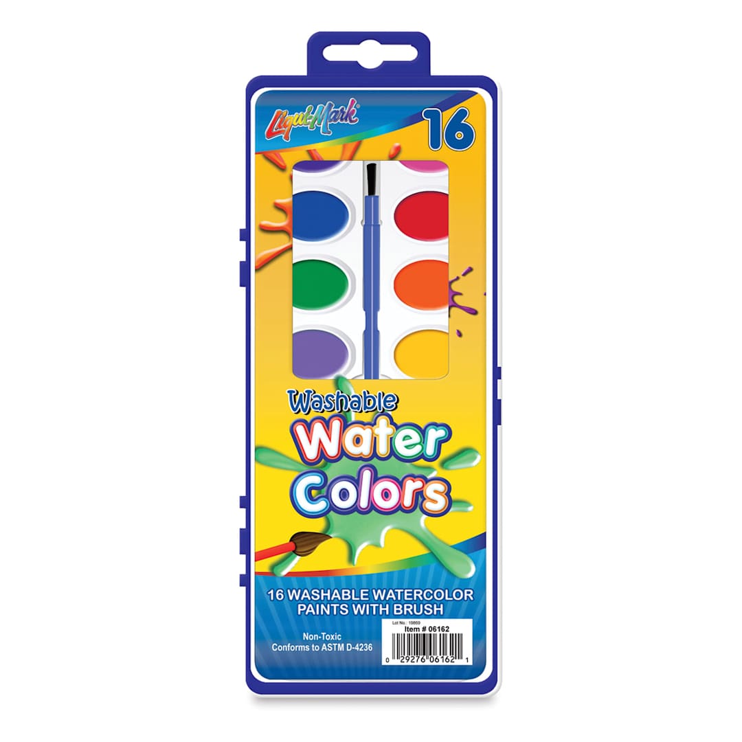 Open in modal - Liqui-Mark Washable Watercolor Sets - Front of package of 16 assorted colors with brush