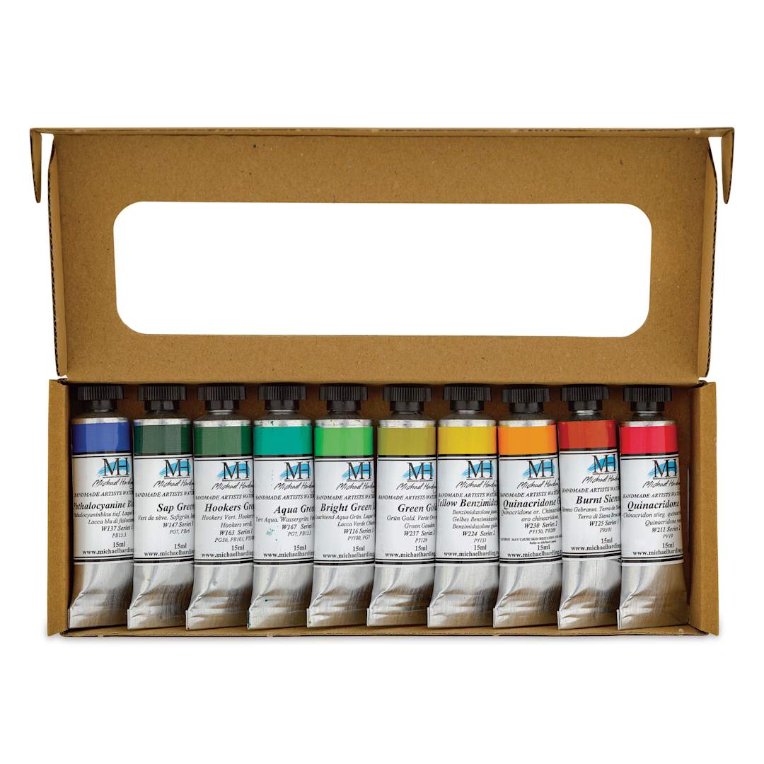 Open in modal - Michael Harding Artists Watercolors - Botanical, Set of 10, 15 ml open package