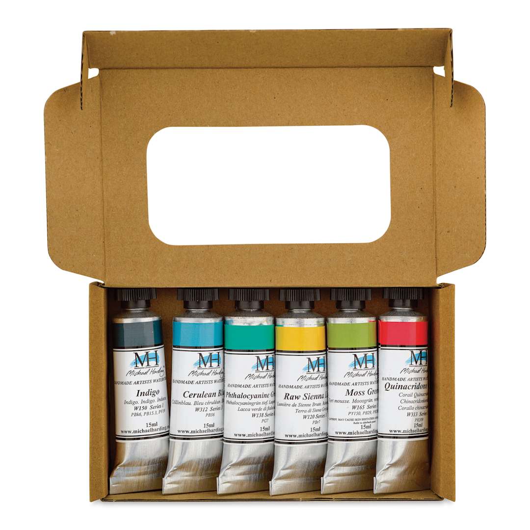 Open in modal - Michael Harding Artists Watercolors - Ocean Shore, Set of 6, 15 ml open package